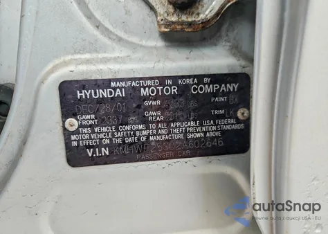 2002 Hyundai Sonata Base z USA, uszkodzony, nr VIN KMHWF25S02A602646